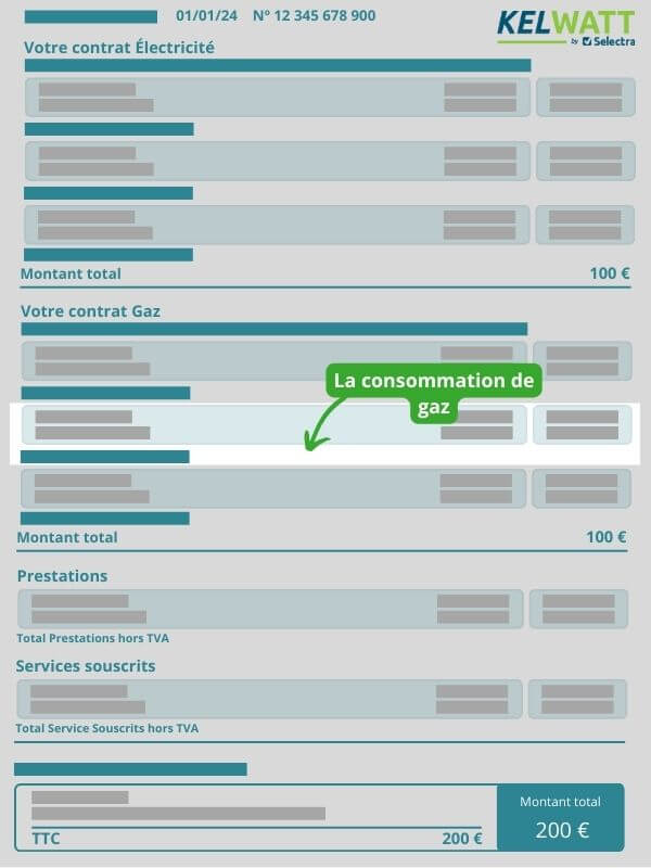 détails sur la part variable de la consommation de gaz de la facture d'énergie