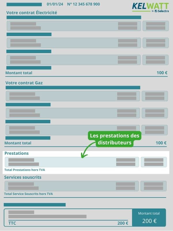 détails sur les prestations des distributeurs Enedis et/ou GRDF sur la facture d'énergie