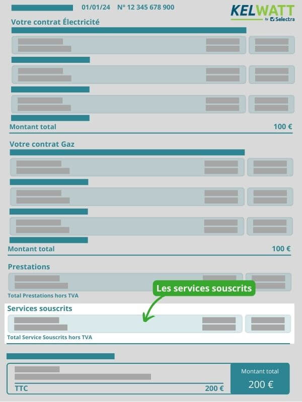 détails sur les services souscrits payants sur la facture d'énergie